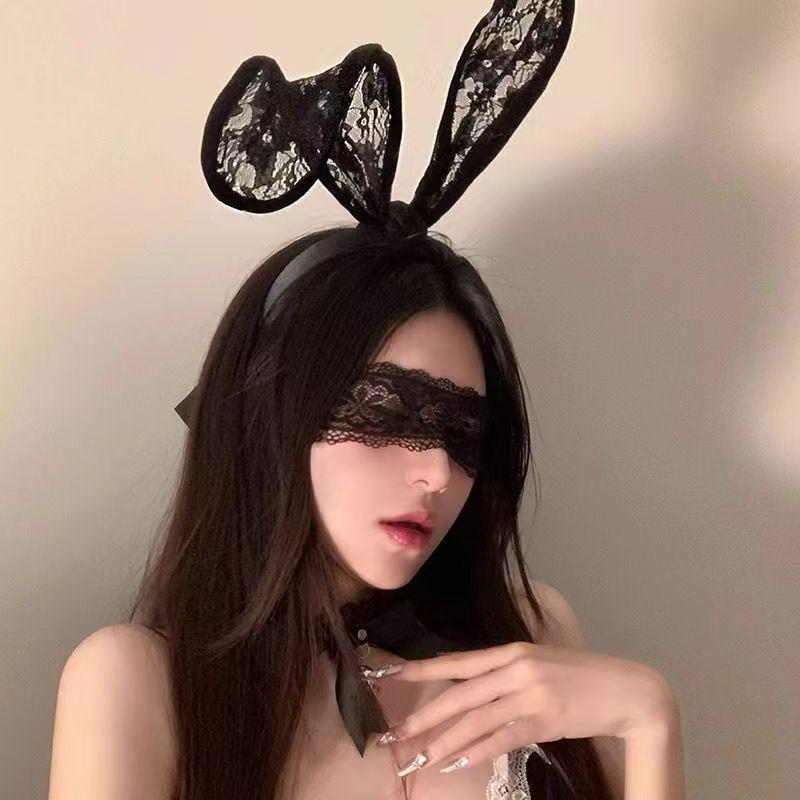 Набор: Кружевная повязка на голову с ушками кролика и маска для глаз Pure Desire - Милые аксессуары для волос для пар