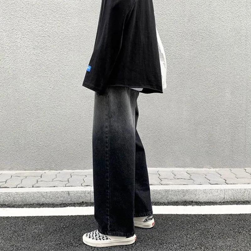 Китайская версия джинсов с градиентом для мальчиков, осенние тенденции, универсальные свободные повседневные прямые длинные брюки с широкими штанинами для мужчин и женщин