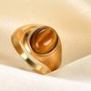 Vintage Titanium Steel Ring for Women 18K Gold Stainless Steel Oval Tiger Eye Obsidian Engagement Jewelry