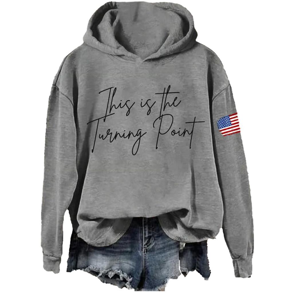 Ladies Fashion Casual Long Sleeve Printed Round Neck Hoodie Pullover Top