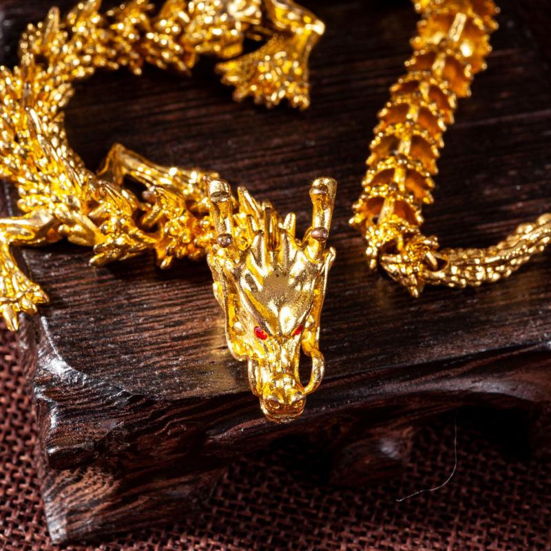 Alloy Five Claw Golden Dragon Ornaments Can Move Chinese Loong Handlebars Home Office Desktop Decorations