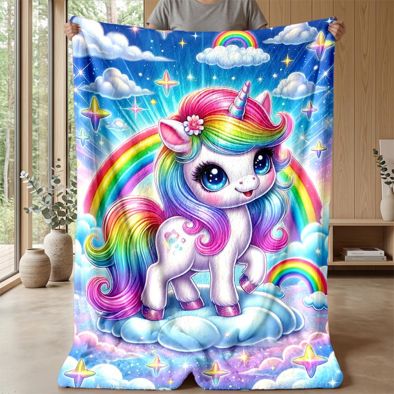 Rainbow Unicorn with Stars Theme blanket Lightweight Warm Flannel Blanket Decorative Throw Blanket for Home Decoration