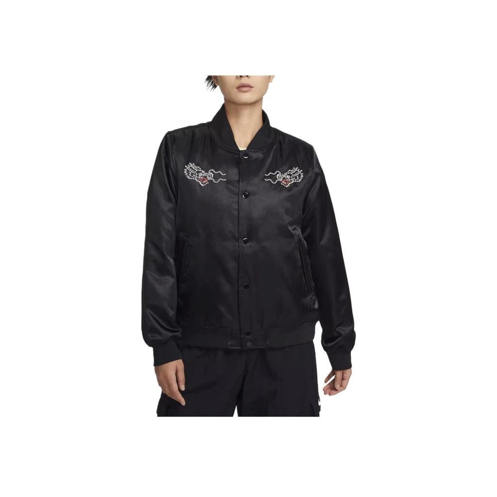 Nike Женская спортивная куртка-бомбер в стиле varsity Черно-белая FZ6533-010