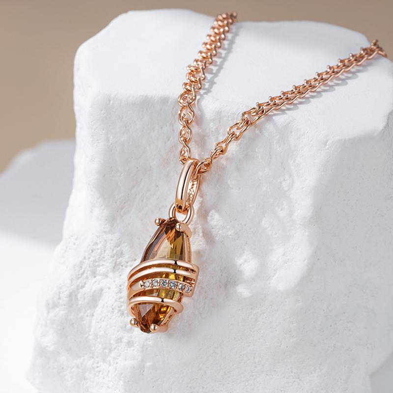 Модное коричневое ожерелье с подвеской из натурального циркона для женщин, уникальная геометрия, цвет розового золота, высокое качество, повседневные украшения