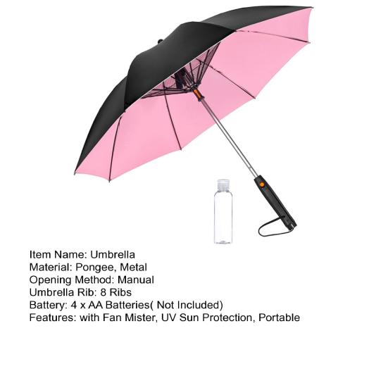 3-In-1 Umbrella with Fan Mister Battery Operated UV Sun Protection Umbrella Portable
