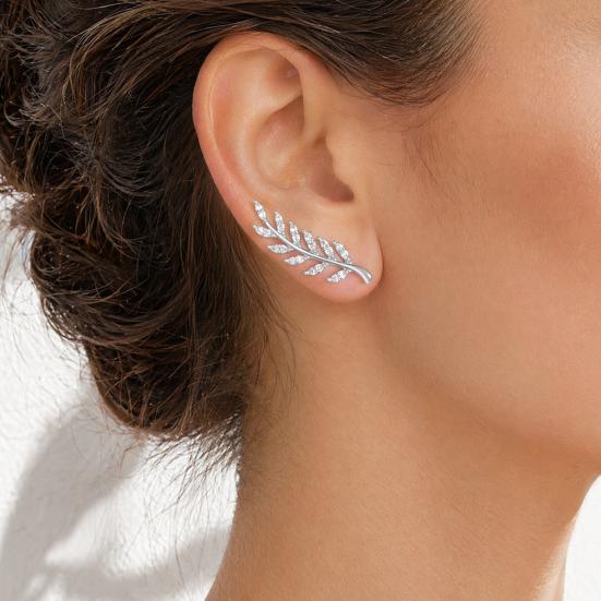 Delicate Leaf Jewelry 1 Pair Rhinestone Stud Earrings, Sparkly Faux Crystal Ear Climber Natural Inspired Earrings Cubic Zirconia Branch Arc
