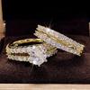 Huitan Trendy Hollow Set Rings Full Bling Iced Out CZ Stone Luxury Women Wedding Oddling Rings 2Pcs Jewelry Set Drop Shipping