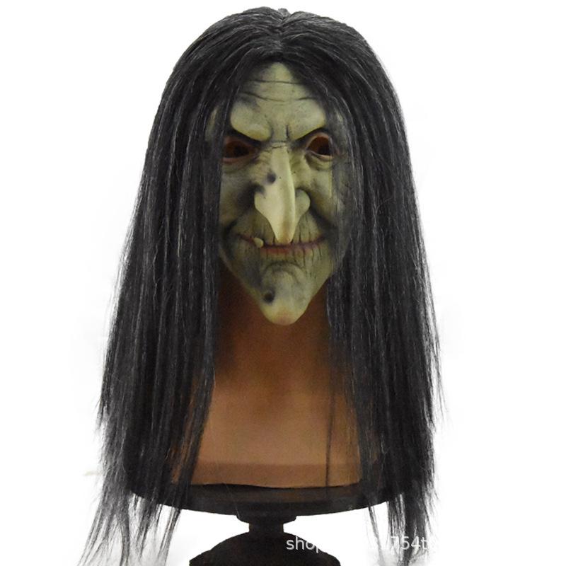Halloween party costume: scary witch latex headgear Old witch ghost prank mask Wizard's Prop