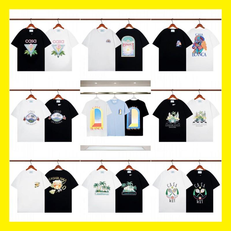 Casablanca Short Sleeve T-Shirt Couples Round Neck Loose Fit Cotton Casual Daily Wear