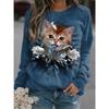 Women Hoodie Cat 3D Pullovers Autumn Winter Vintage Animal Pattern Printed Long Sleeve Round Neck Sweatshirts