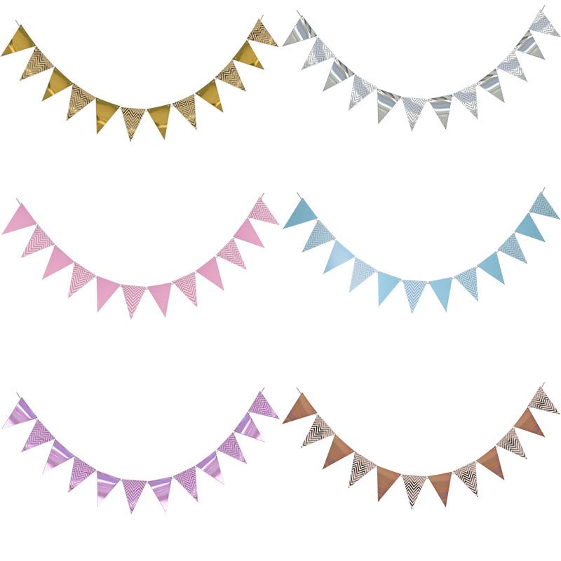 3m 12 Flag Gold Pink Paper Board Garland Banner For Baby Shower Birthday Party Decoration Kids Room Decoration Garland Bunting
