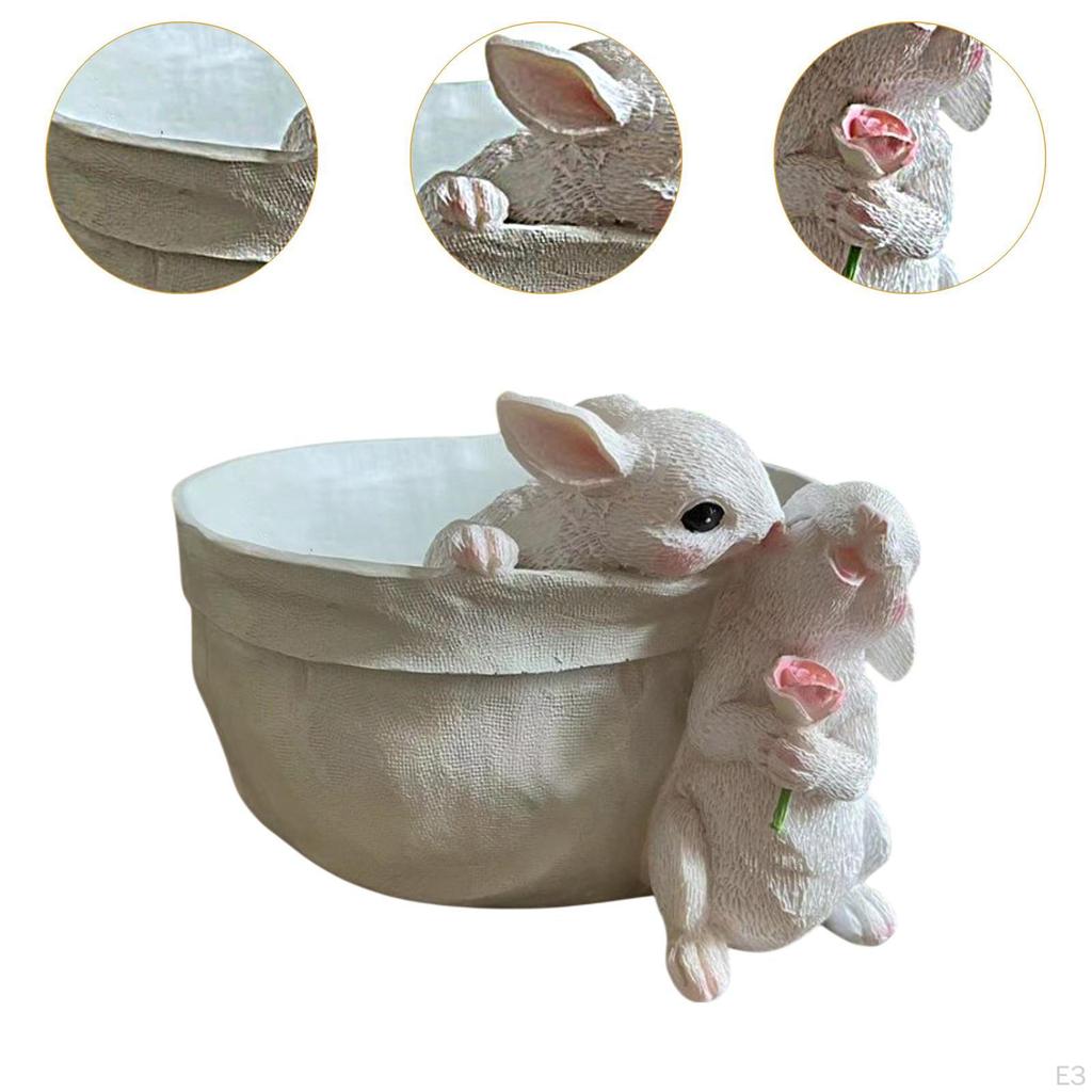 Blumenpot Planter with Rabbit Figures Tabletop Orament for Living Room Decorative Multifunctional