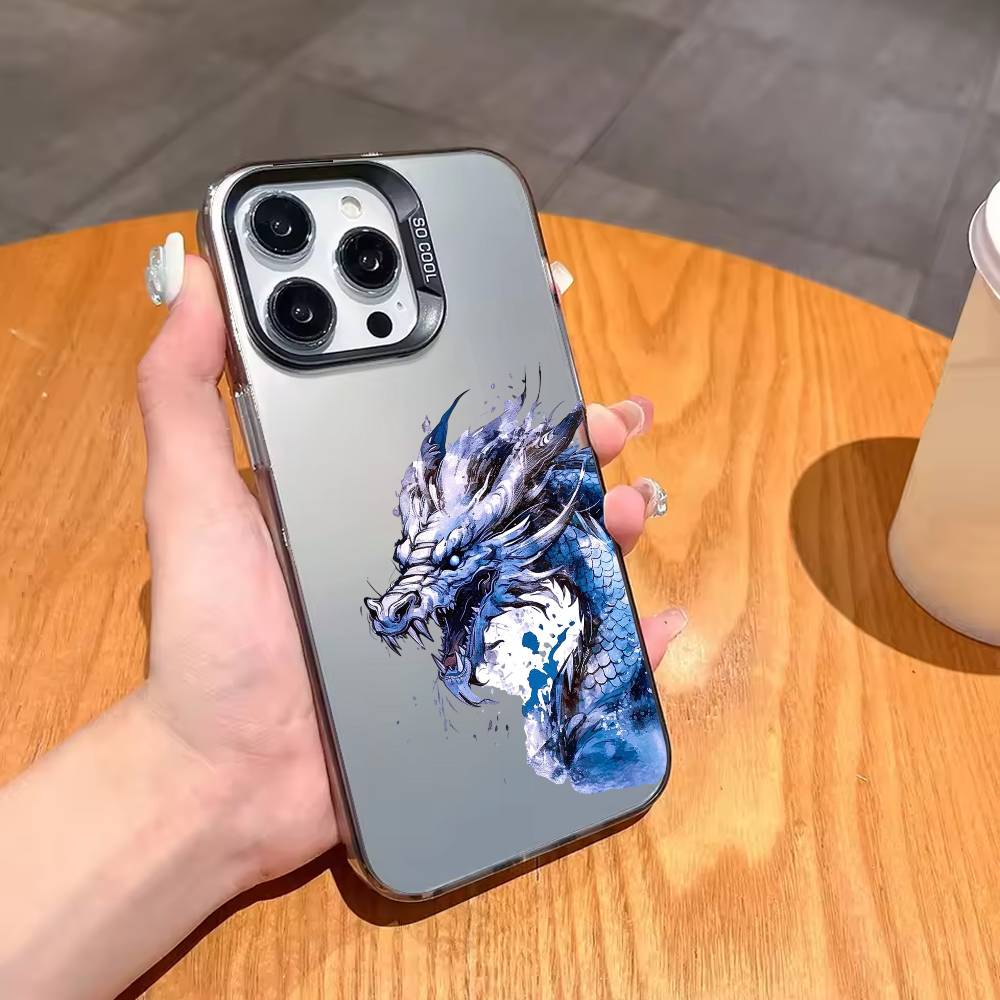 Fashion D-Dragon Animal Pattern Phone Case For iPhone17,16,15,14,13,12,11,Pro,MAX Gray Matte Silicone Black Cover
