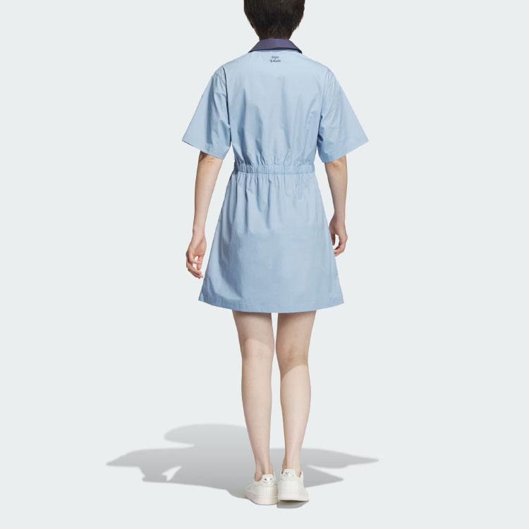 Adidas Оригиналы X Yu Nagaba Collaboration Letter Hand Drawn Pattern Вышитое поясное платье-поло Женские платья синего цвета IS0626