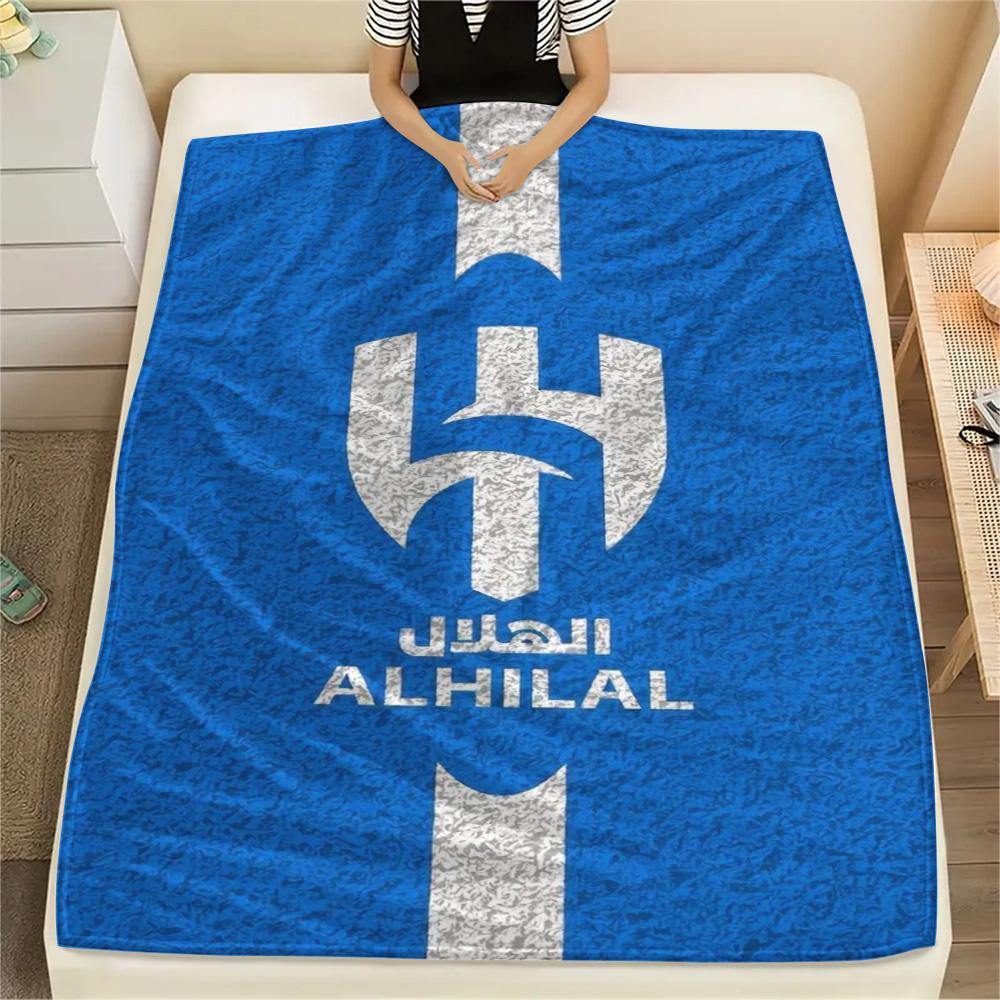 1Pc Al-Hilal Saudi Football Club Print Flannel Blanket High Quality Warm Comfortable Cover for All Seasons Perfect for Gifts Home Decor