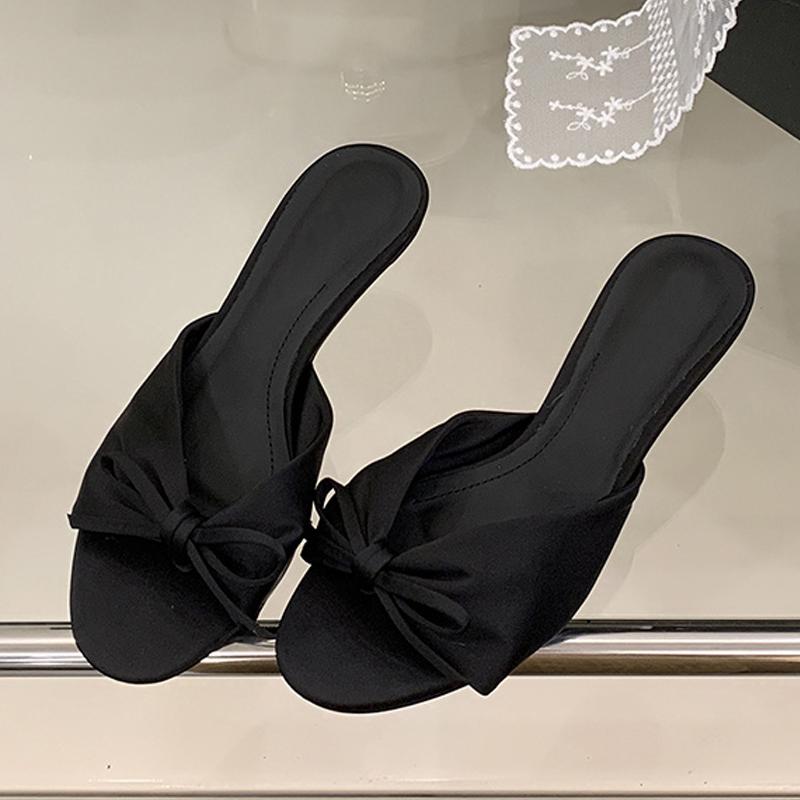 Летняя мода шелковые бабочки узел женские тапочки сандалии неглубокий открытый носок тонкие низкие каблуки мюли шлепанцы обувь Zapatos Mujer