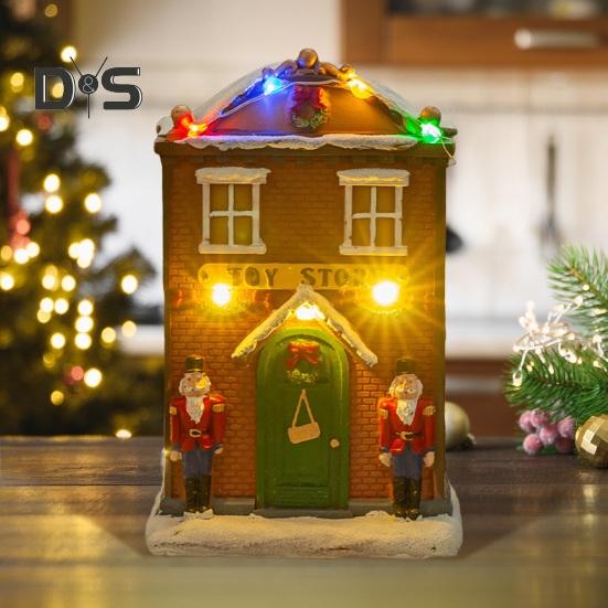 Фигурка в виде рождественского домика, освещенная деревенским домиком с музыкой, светодиодная подсветка на батарейках, смоляная столешница, центральный элемент для рождественского украшения
