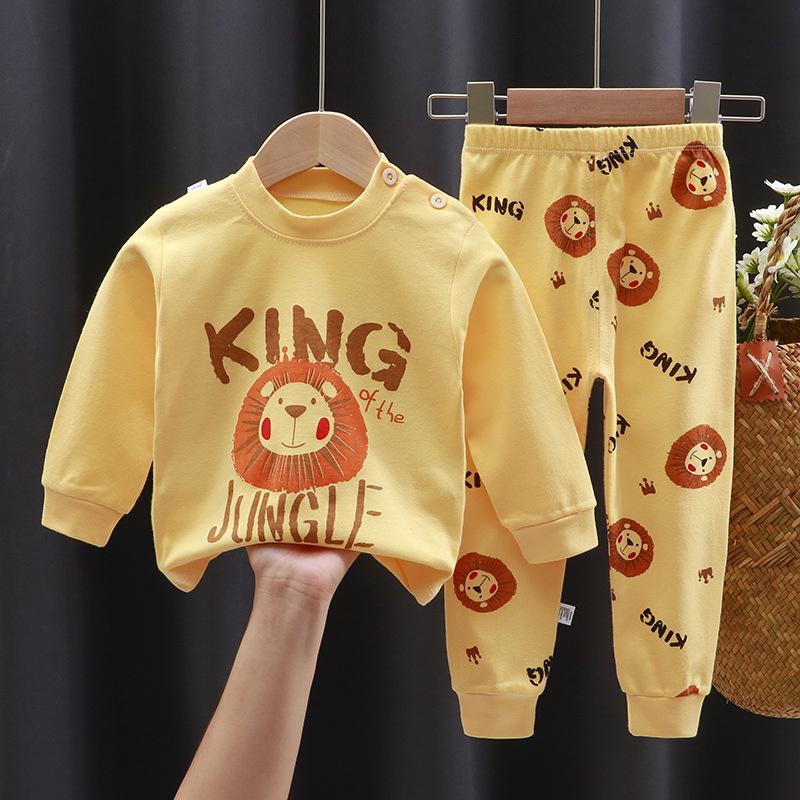 Cartoon Kids 100% Cotton Underwear Set Boys & Girls Thermal Pajamas Soft Long Sleeve Top & Pants Cozy Homewear & Sleepwear