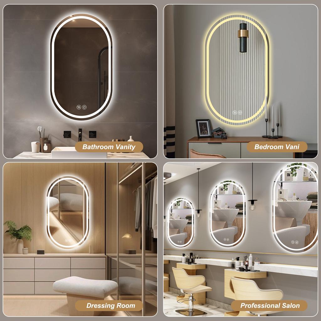 60*90cm Frameless Oval Wall-Mounted Smart Mirror, Anti-Fog Touch Screen Bathroom Mirror