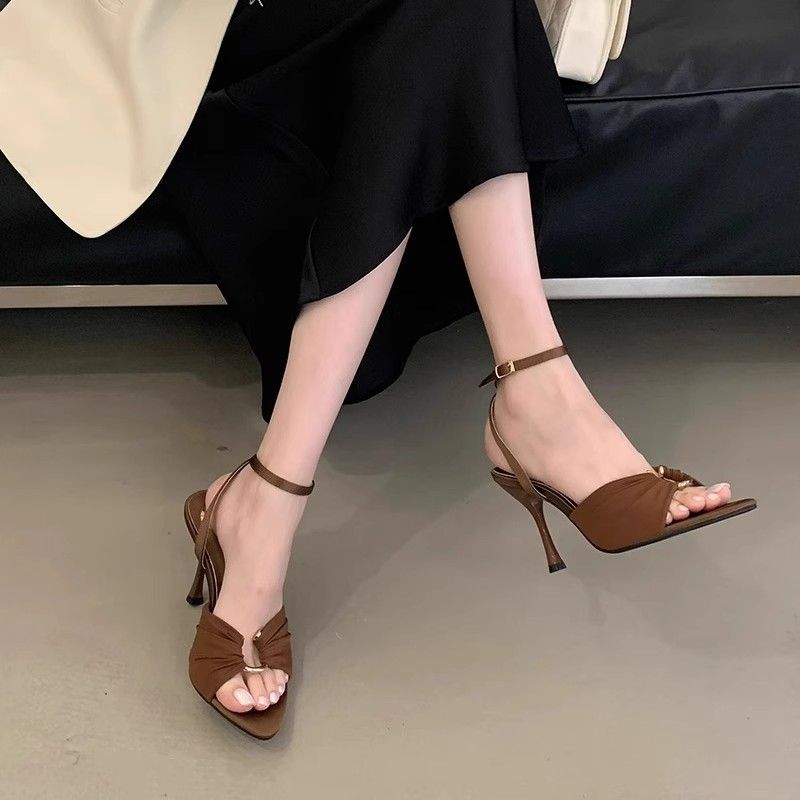 Ins summer pointed high heels elegant year open-toe sandals metal buckle style sexy