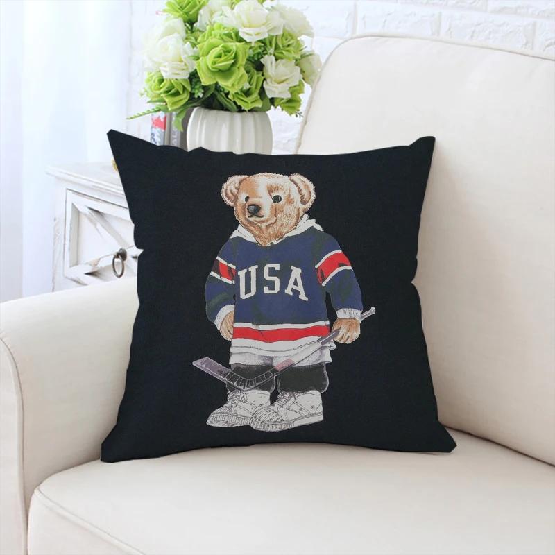 45x45см декоративная наволочка на подушку для дивана, модная наволочка с медведем, декоративная наволочка для кровати, индивидуальный подарок, спинка стула