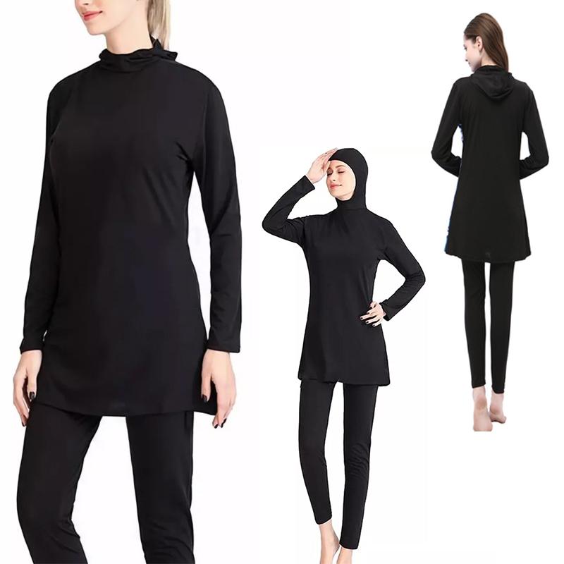 Women's Long Sleeve Sun Protection Conservative Swimsuit Split Two Piece Spa Holiday Including Hat Swimsuit