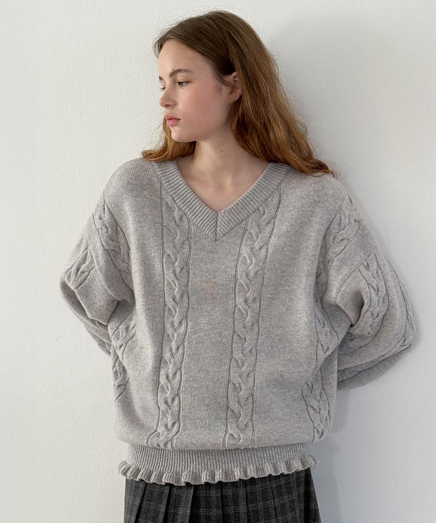 SINOON Sn Cable V-Neck Pullover (Grey)