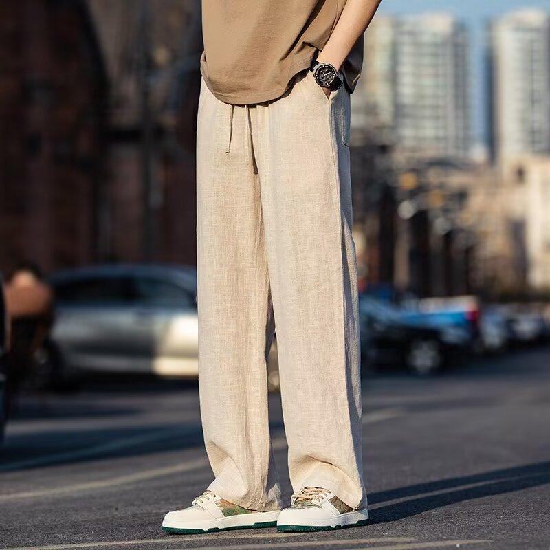 Cotton and linen pants men's summer loose straight men's retro casual trousers new summer thin drape casual trousers