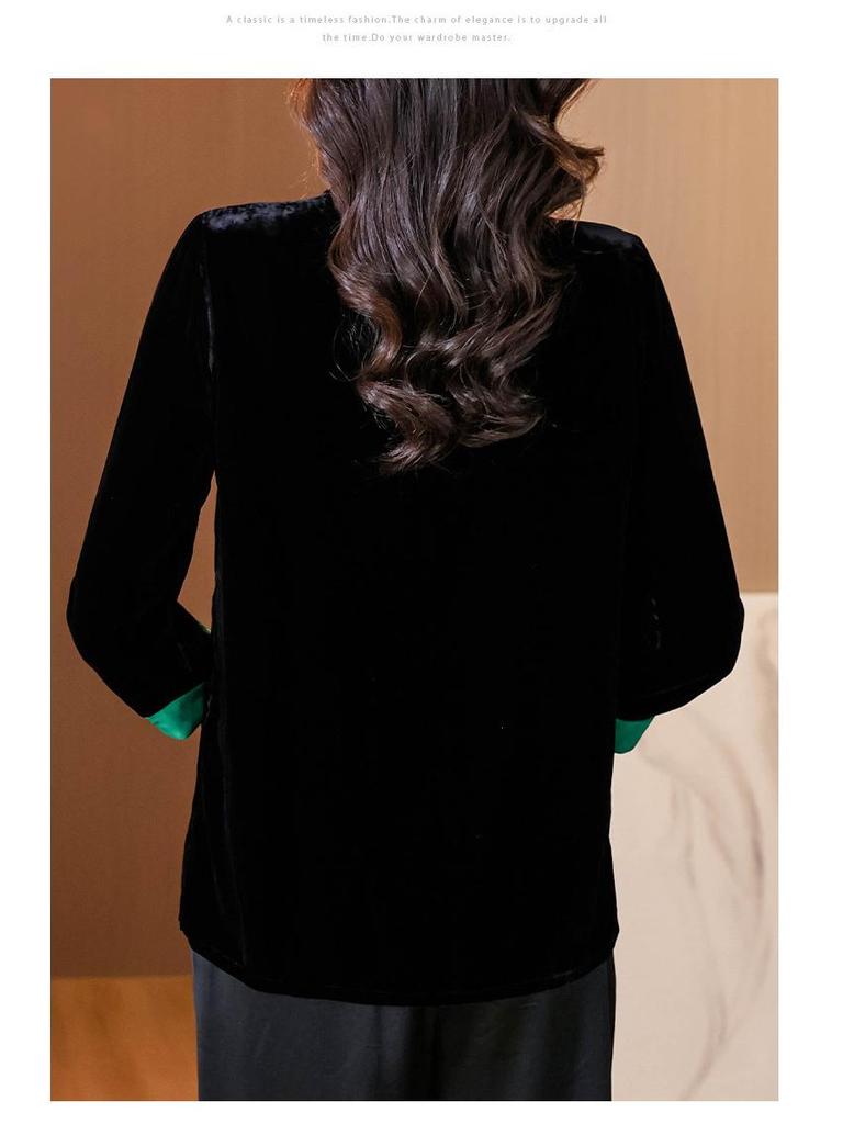 Женское черное бархатное пальто - Новый китайский стиль Весна/Осень Свободный кардиган