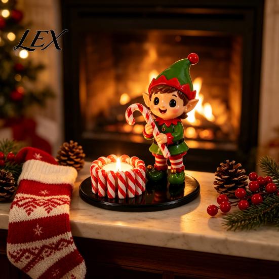 Christmas Party Supplies Candle Holder, Cute Santa Claus/Snowman/Elf Boy/Gingerbread Tealight Resin Winter Mantel Ornament Tabletop Candlestick Decor