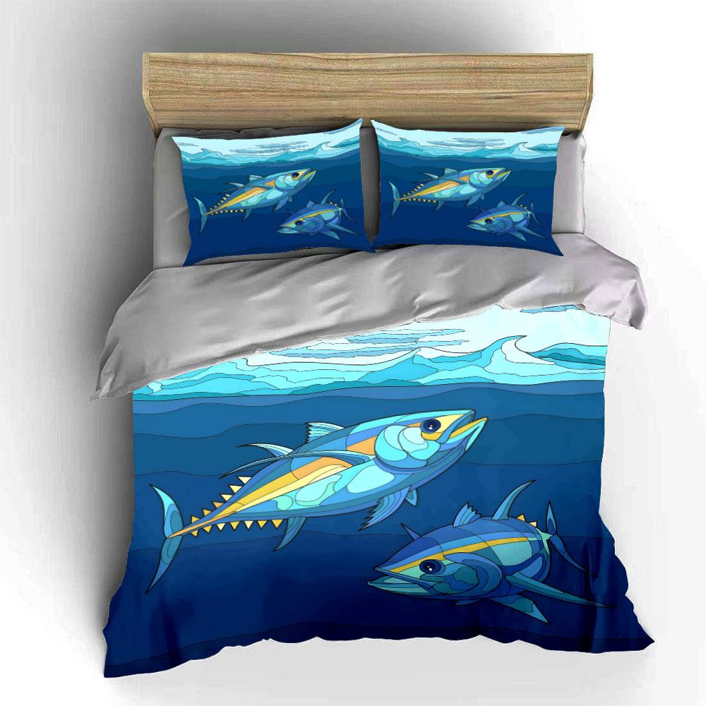 Colorful tuna fish motif. Bedding sets Duvet cover sets Duvet covers Pillowcases(1*Duvet Cover 2*Pillowcases without duvet insert)