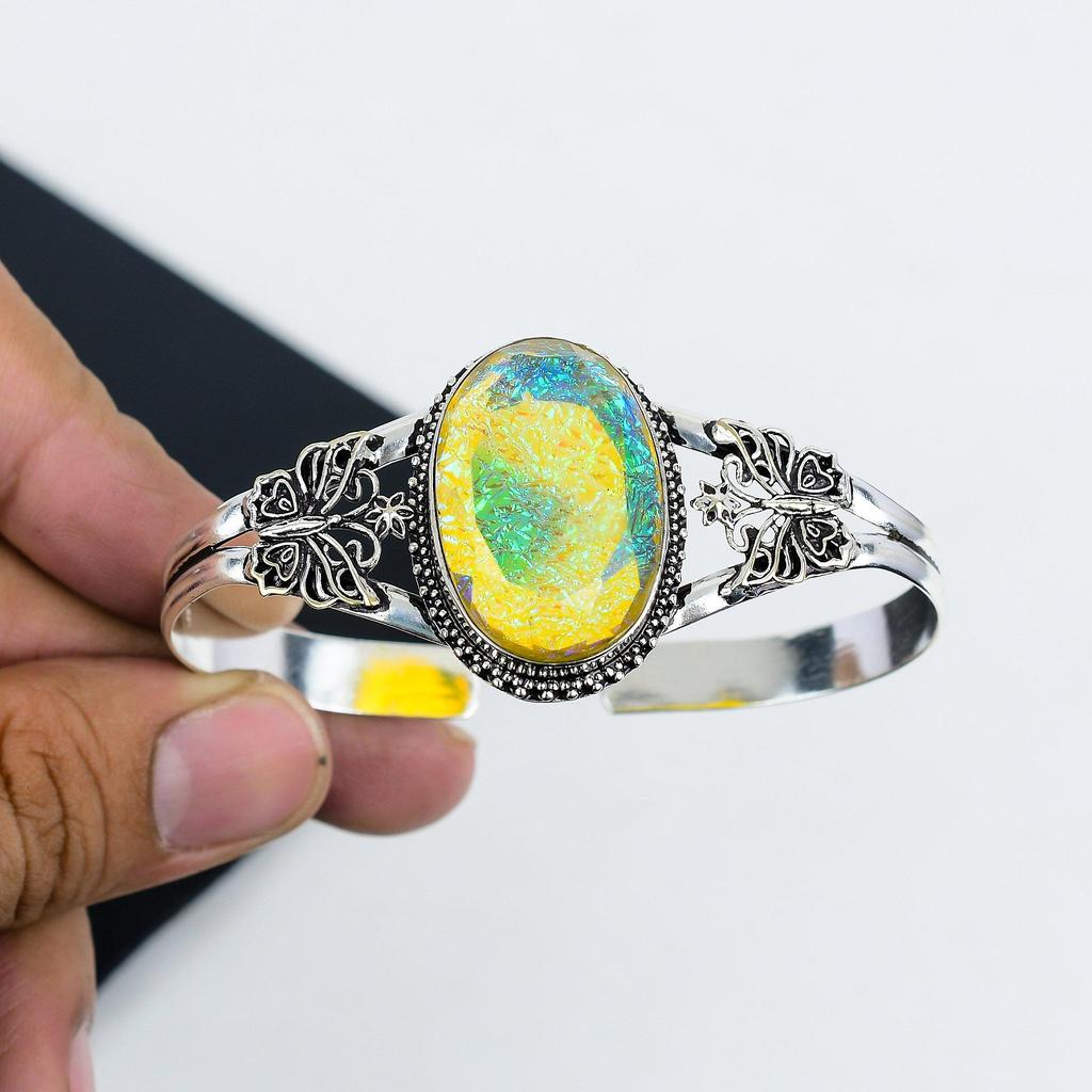 Натуральный желтый австралийский триплет опал драгоценный камень ручной работы браслет-манжета из стерлингового серебра 925 пробы, желтый австралийский опал браслет, для жены, унисекс браслет, подарки