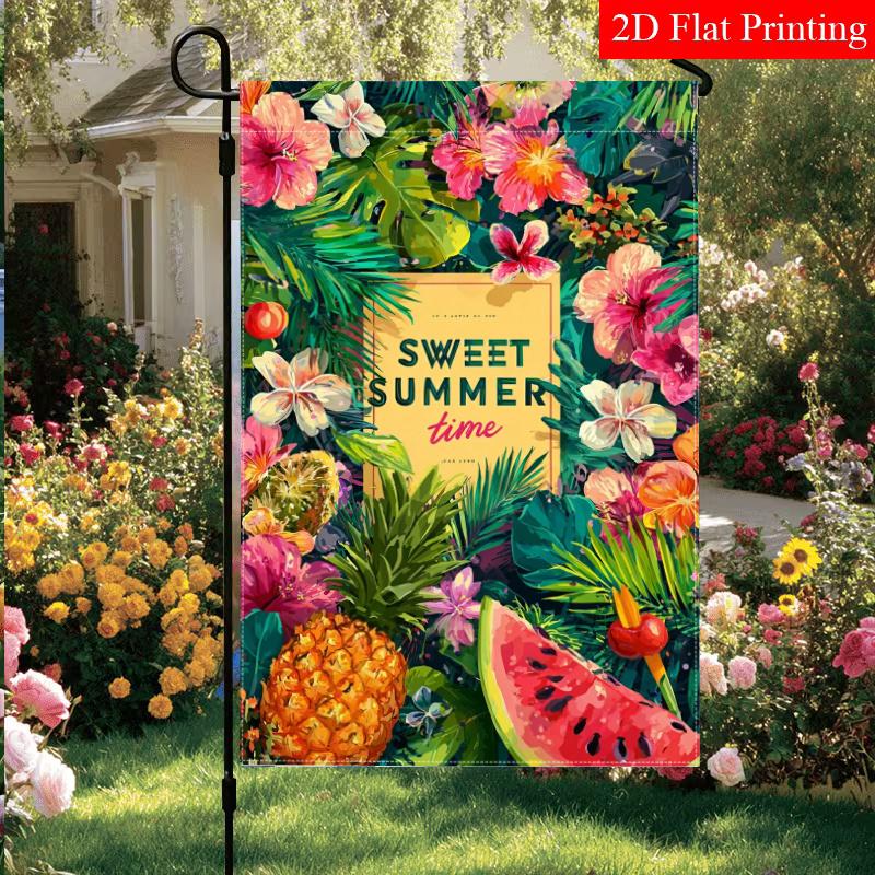 2D Flat - 2D Flat, Welcome Summer Watermelon Tropical Flowers Beach Garden Flag 2 (4) XOutdoor Garden Flag Double-Sided Home Decoration Courtyard Deco