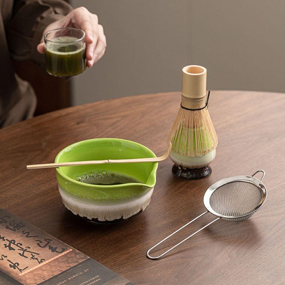 5PCS With Strainer Spoon Matcha Whisk Set Bamboo Ceramic Japanese Chasen  Stirring