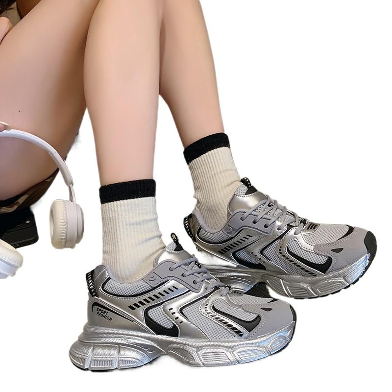 2024 Новая женская обувь весна-осень, модная, сочетающаяся по цвету, на шнуровке, низкая, сетчатая, дышащая, женская спортивная обувь