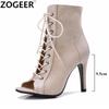 Black Summer High Heels Ankle Boots For Women 2024 Spring Peep Toe Lace Up Pumps Party Jazz Dance Shoes Suede Ladies Large Size