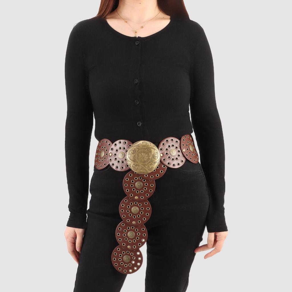 Western Style Disc Belt Y2K Wide Disc Belt Cowboy Wide Disc Belt Hollow Belt for Women