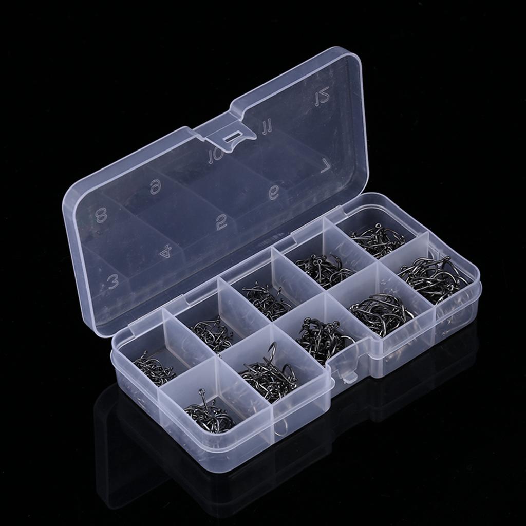 Fish Hooks Kit, 500pcs Carbon Steel Fishing Hooks Treble Hooks Kit Fishing Fish Jig Hooks with Tackle Box 3-12# Assorted Sizes