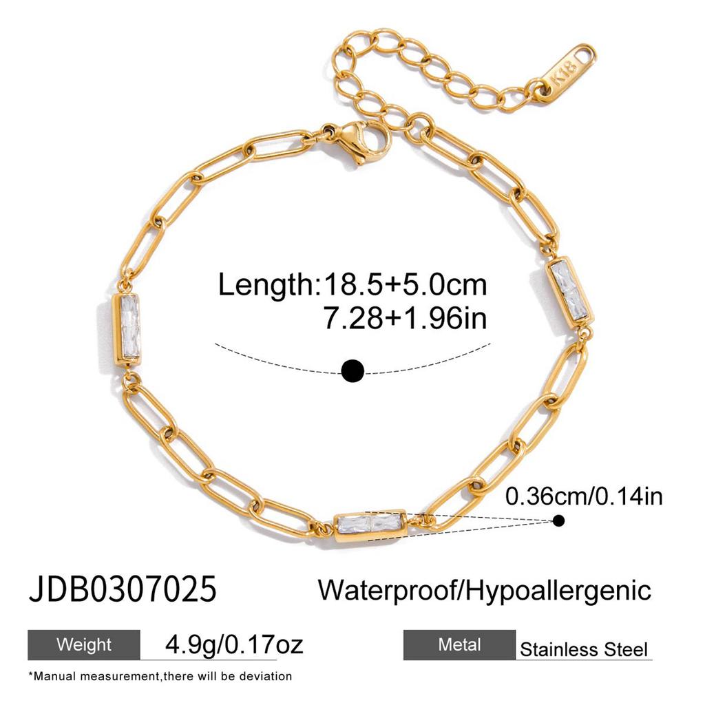 Uworld Classic Geometric Square Zircon Cuban Chain Bracelet For Women 18K PVD Plated Stainless Steel Stacked Bracelets Jewelry