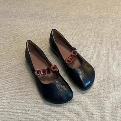 Туфли с круглым носком и толстой подошвой для женщин, новый стиль, с одним ремешком и неглубоким горлом, туфли Мэри Джейн, балетки