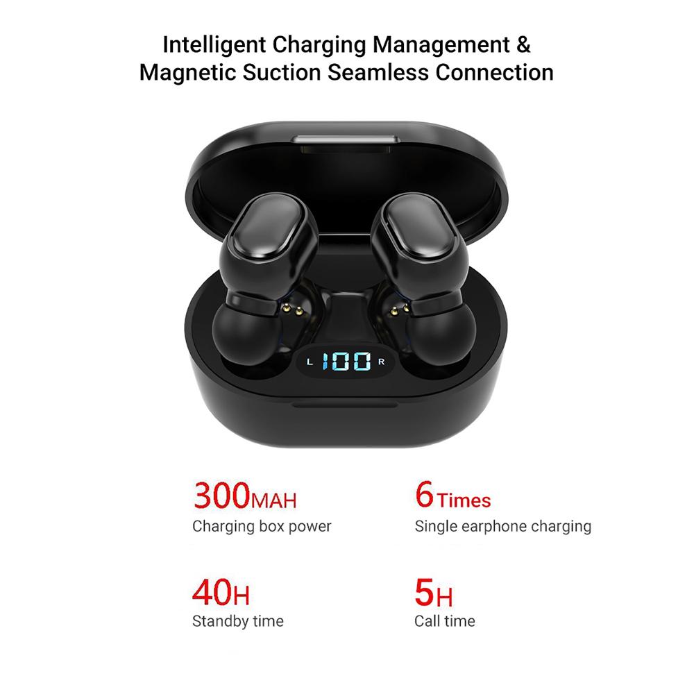 TWS BT5.0 Headset HIFI Sound Quality Wireless Earphone Multi-function Button Waterproof Portable Headphones with Large Capacity Black