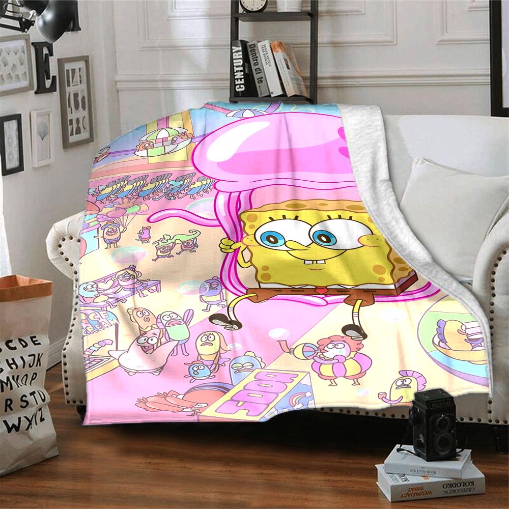 1Pc Spongebob Ice Cream Adventure Blanket Soft Throw Blanket For Home Bedroom Bed Sofa Travel Office Solid Christmas Blanket