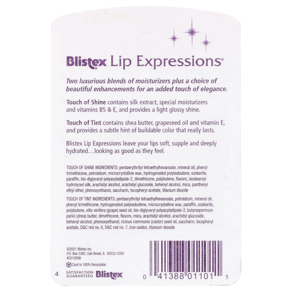 Blistex Lip Expressions, Увлажняющий крем для губ, с эффектом блеска/оттенка, 2 шт., 3,69 г (0,13 унции) каждый