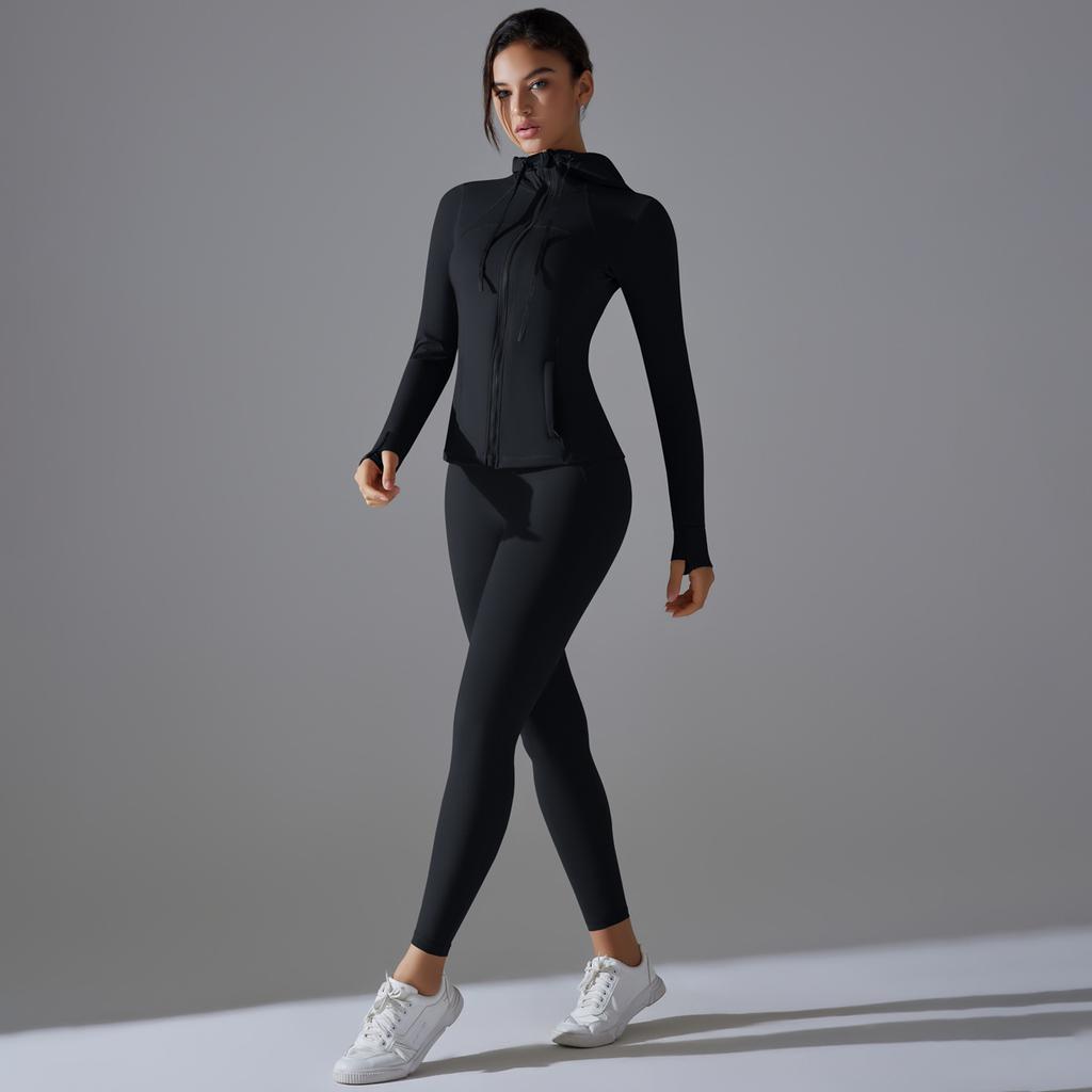 Nessaj Женская спортивная одежда на молнии, однотонные длинные брюки для фитнеса, рубашки с длинным рукавом, костюм для йоги с карманами