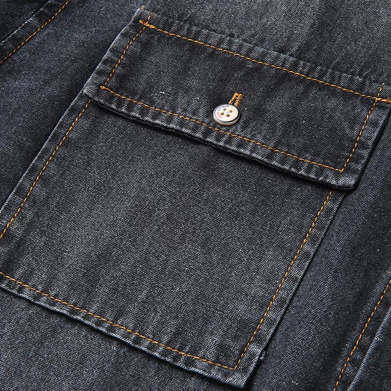 Мужская ретро-рубашка из денима с двумя карманами и длинным рукавом для мужчин