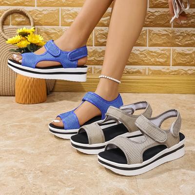 Трансграничные новые сандалии для внешней торговли женские европейские и американские больших размеров на толстой подошве с цветными блоками на плоской подошве на липучке повседневные пляжные сандалии