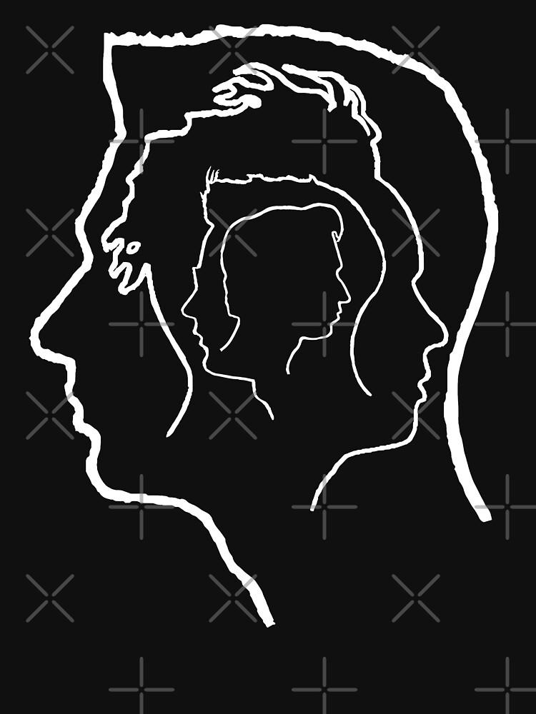 Матрешка с профилями участников Depeche Mode, белый контур, черный фон, Классическая футболка