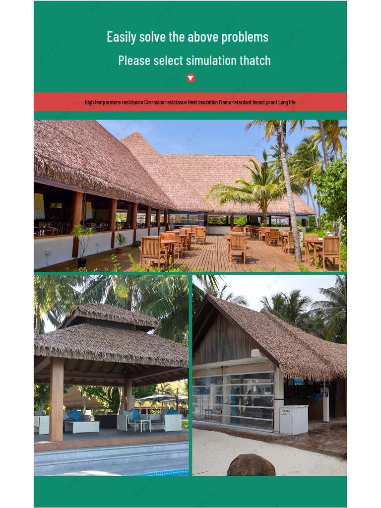 Flame Retardant PE Plastic Thatch Roof Decor for Scenic Areas