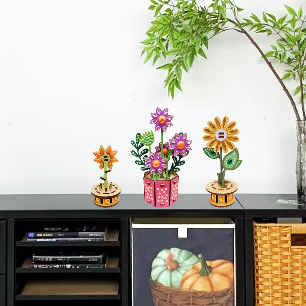 3D Пазл Сделай Сам Деревянный Цветок Деревянные Цветы для Поделок 3D DIY Деревянные Поделки Цветок для Взрослых и Молодежи