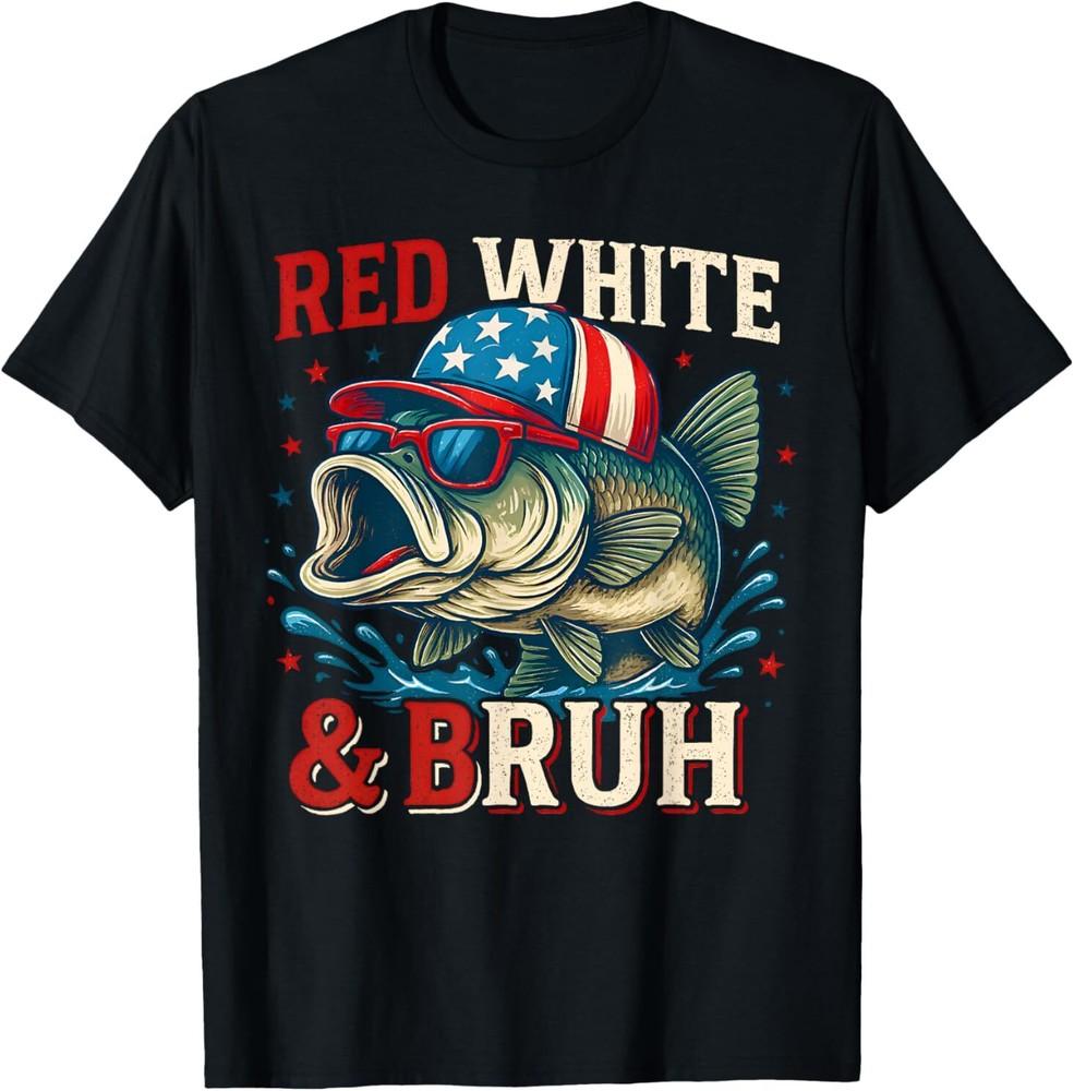 Patriotic Red White and Bruh America Fish Fishing 4th Of July T-Shirt